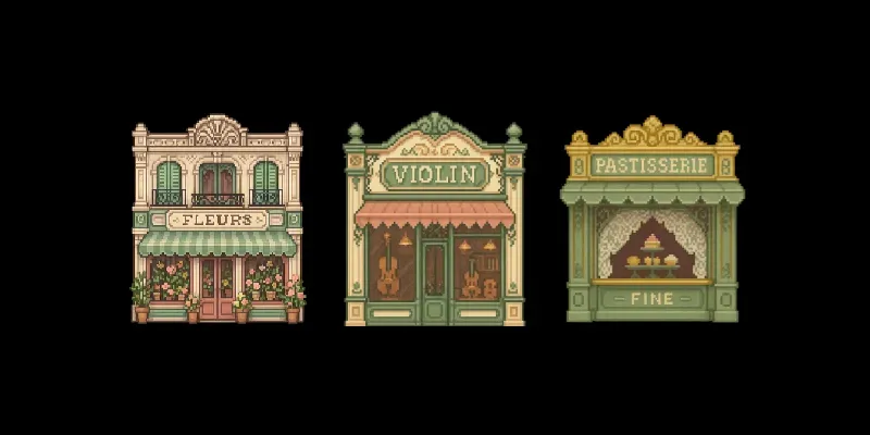 Belle Epoque Pixel Art Storefronts generated by undefined
