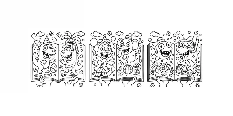 Quirky Open Books Coloring Pages For Kids generated by undefined
