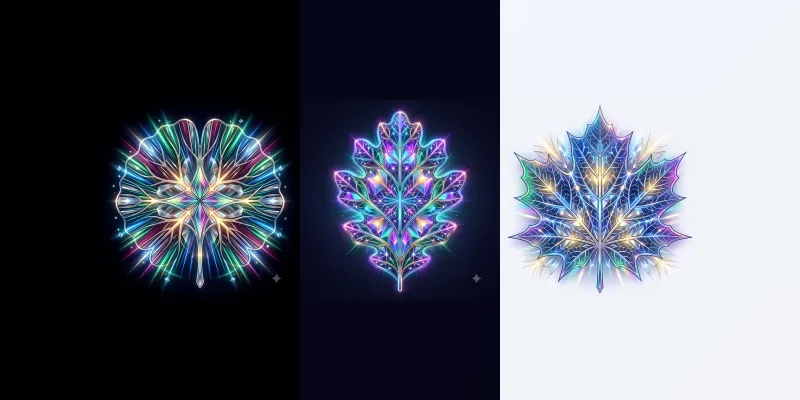 Neon Kaleidoscopic Leaf Vein Emblems generated by undefined