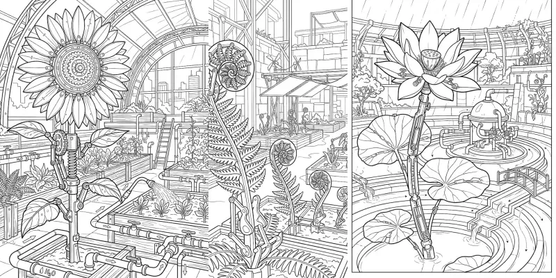 Mechanical Garden Coloring Scenes generated by undefined