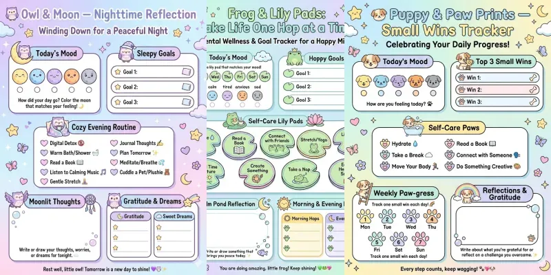 Kawaii Cute Mental Wellness Planner Pages generated by undefined
