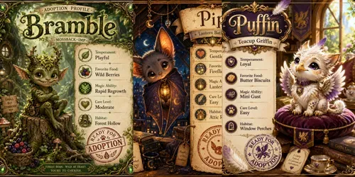 Magical Creature Adoption Profiles generated by chatgpt-image