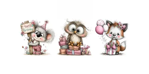 Cute Birthday Animal Clipart Bundles generated by midjourney