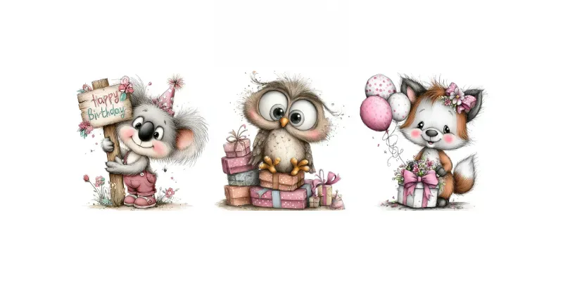 Cute Birthday Animal Clipart Bundles