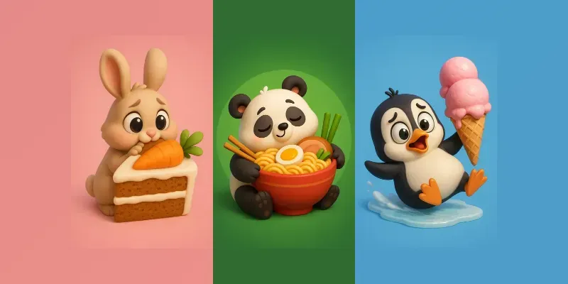 Adorable 3D Cartoon Animals With Food generated by undefined