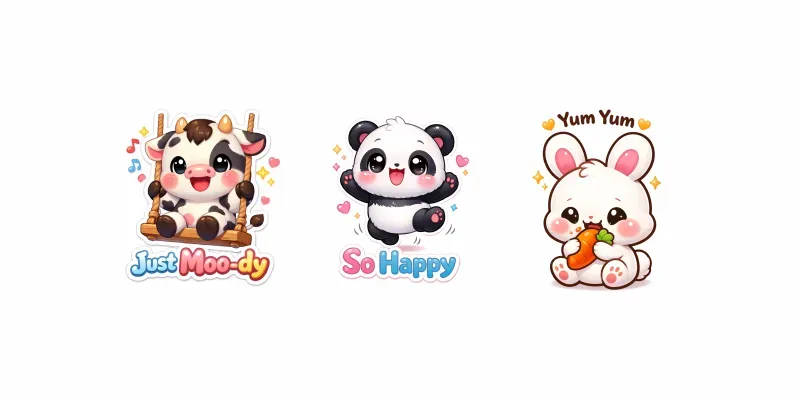 Cute Kawaii Baby Animal Actions Stickers generated by undefined