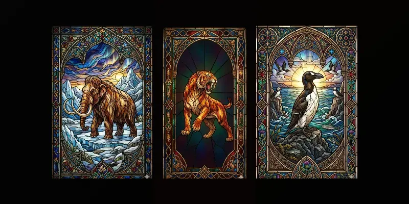 Stained Glass Extinct Animal Art generated by undefined