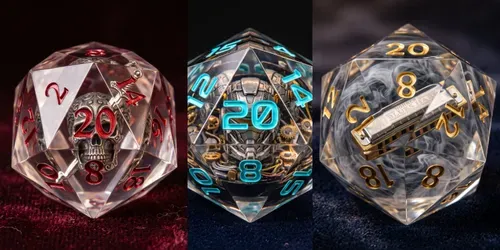 Custom Resin D20 RPG Dice generated by gemini-image