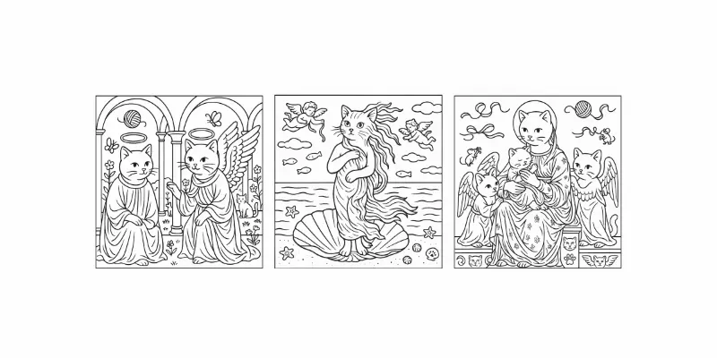 Cat Meowsterpieces Coloring Book Pages generated by undefined