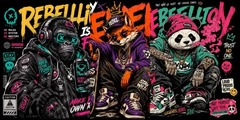 Urban Rebel Streetwear Animal Posters generated by undefined