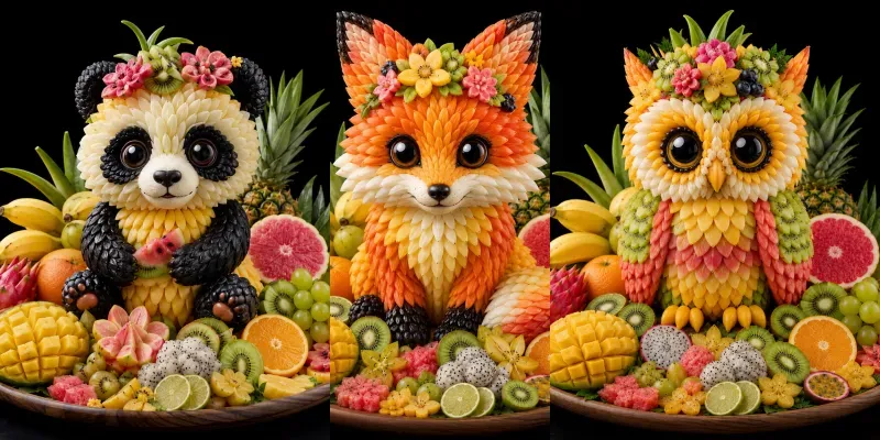 Fantasy Fruit Animal Sculptures generated by undefined