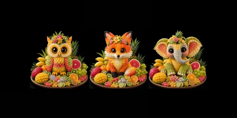 Fantasy Fruit Animal Sculptures generated by undefined