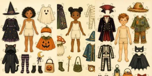 Halloween Costume Paper Doll Cutouts generated by chatgpt-image