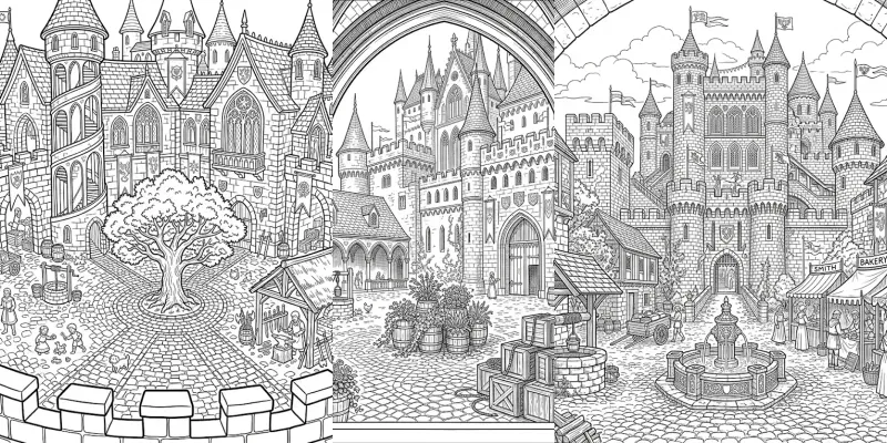 Castle Courtyard Coloring Pages generated by undefined