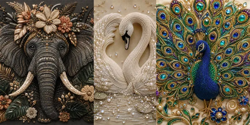 Jeweled Wildlife Portraits generated by undefined