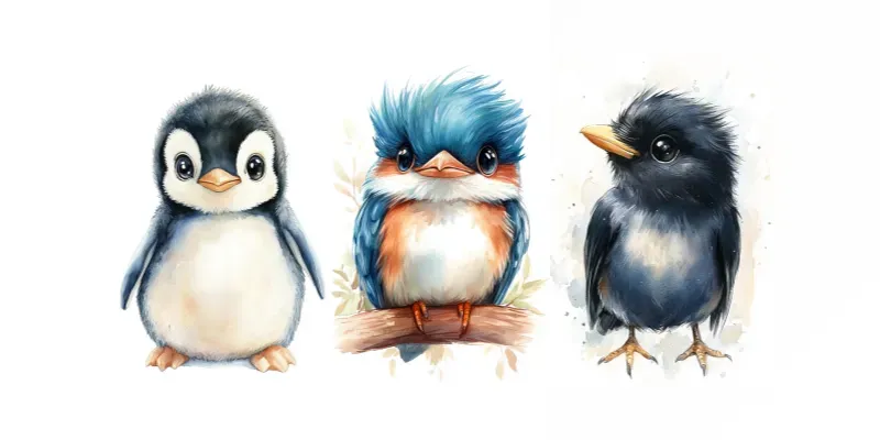 Watercolor Baby Birds generated by undefined