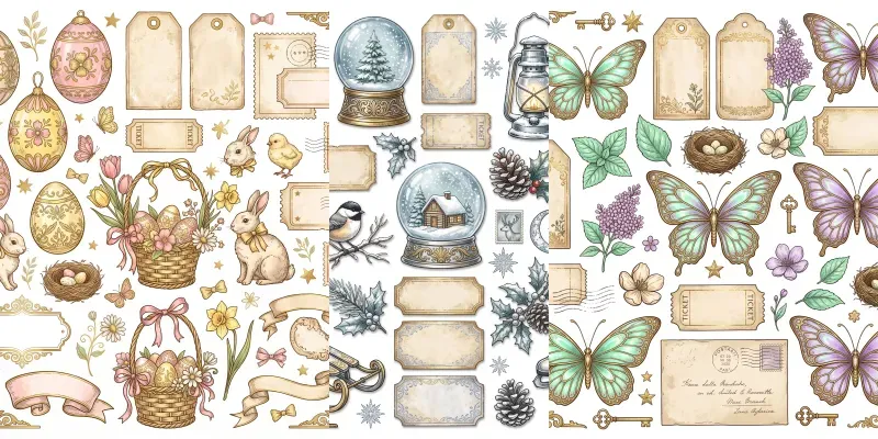 Vintage Glass Ephemera Clipart Maker