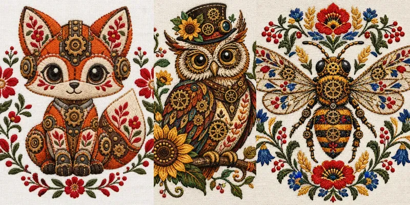 Mechanical Folk Embroidery Patch