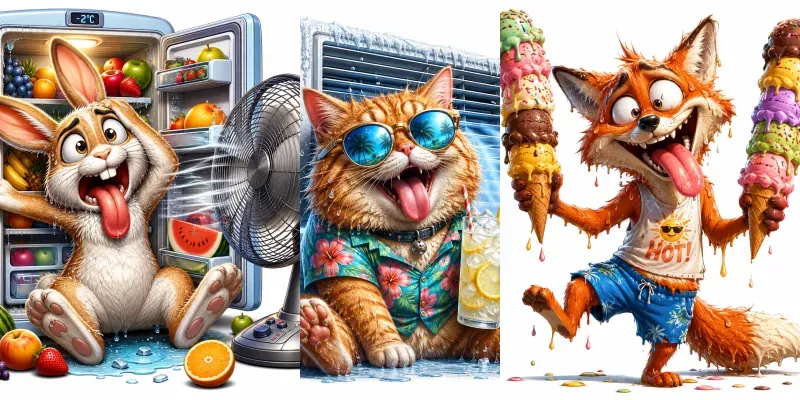 Funny Heatwave Cartoon Animals generated by undefined