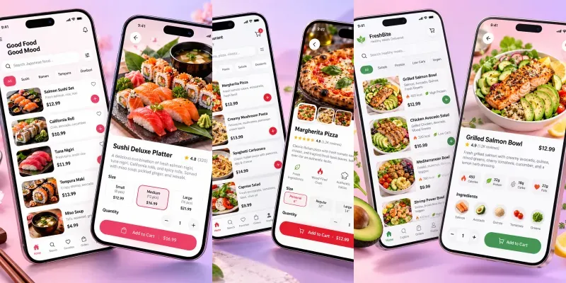 Pastel Food App UI Mockup Designs