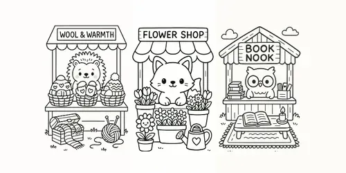 Tiny Cozy Market Etsy Coloring Pages generated by chatgpt-image