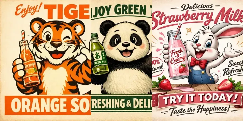 Vintage Cartoon Animal Drink Posters generated by undefined