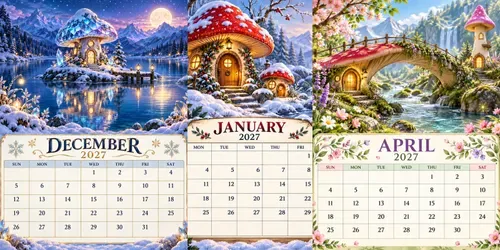 Enchanted Mushroom 2027 Calendar Pages generated by chatgpt-image