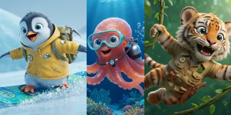 Cute 3D Adventure Mascots In Action generated by undefined