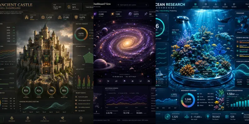 Cinematic 3D Data Dashboard Scenes generated by undefined