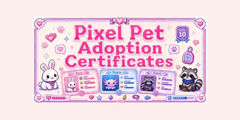 Pixel Pet Adoption Certificates generated by undefined