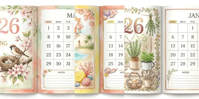 Custom Year Printable Watercolor Calendars
