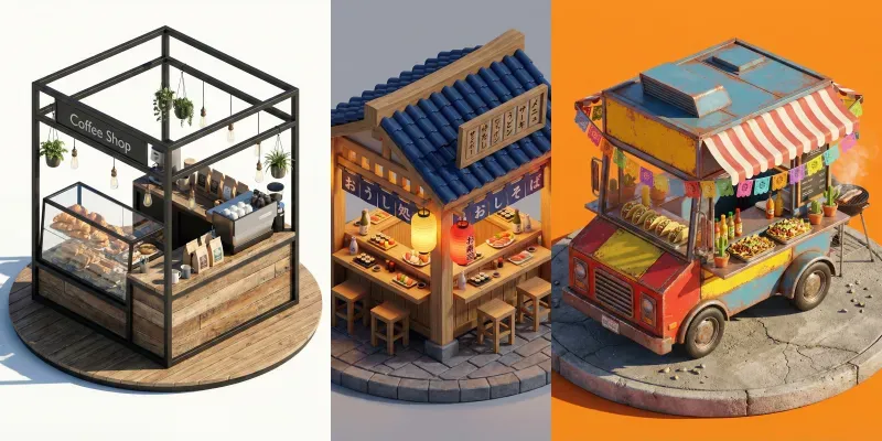 3D Isometric Food Shops generated by undefined