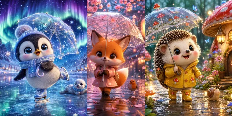Whimsical Rainy Kawaii Worlds generated by undefined