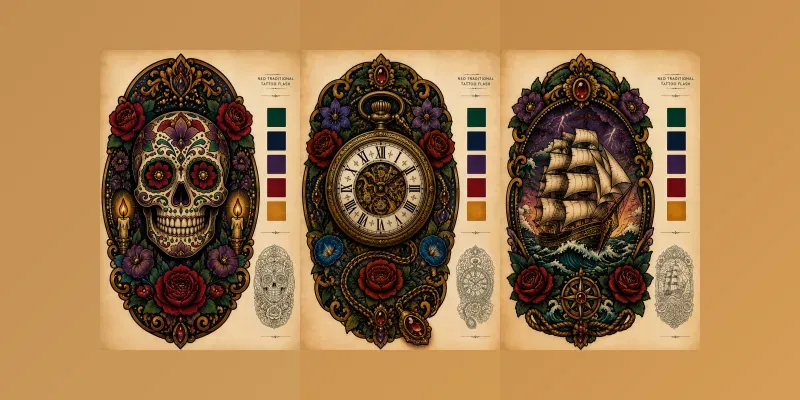 Neo Traditional Tattoo Flashes generated by undefined