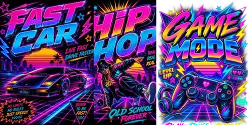 80s Neon Tshirt Poster Sticker Designers generated by chatgpt-image