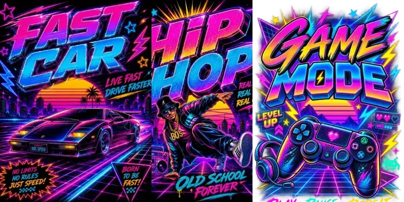80s Neon Tshirt Poster Sticker Designers generated by undefined
