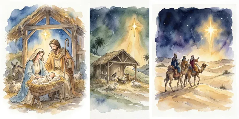 Watercolor Nativity Scene Art Prints
