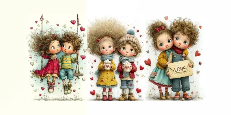 Whimsical Valentine Couple Clipart generated by undefined