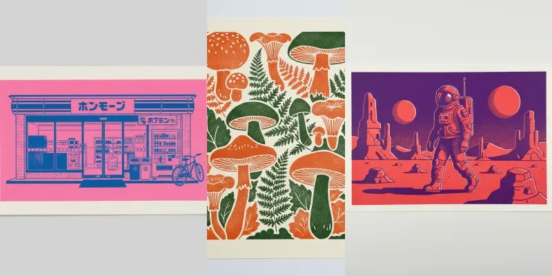 80s Retro Risograph Art Prints