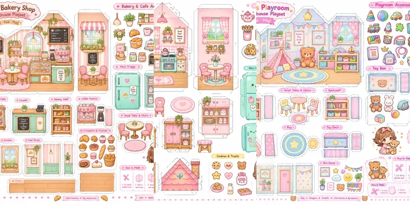Cute Doll House Printable Playsets