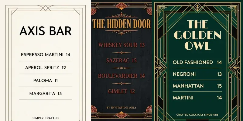Cocktail Menu Card Studios generated by undefined