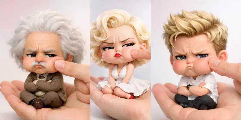 Annoyed 3D Chibis On Human Palms generated by undefined