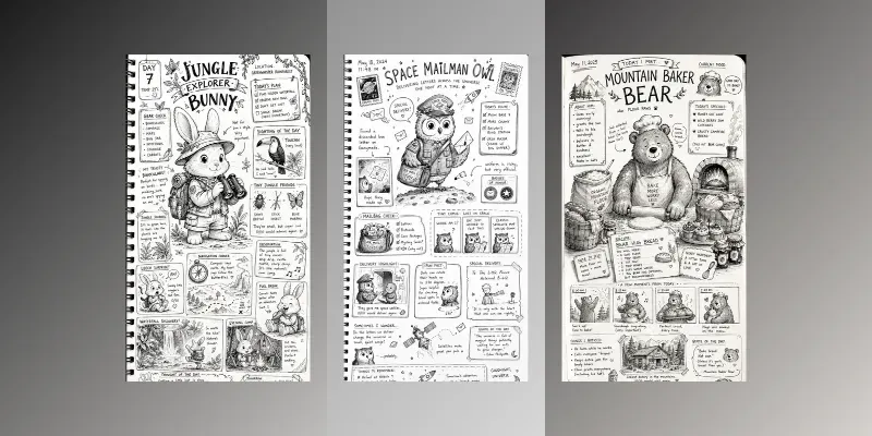 Whimsical Illustrated Diary Pages generated by undefined
