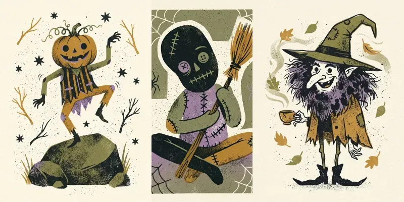 Vintage Halloween Printmaking Art generated by undefined