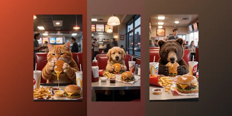 Hyperrealistic Animals Eating Burgers generated by undefined