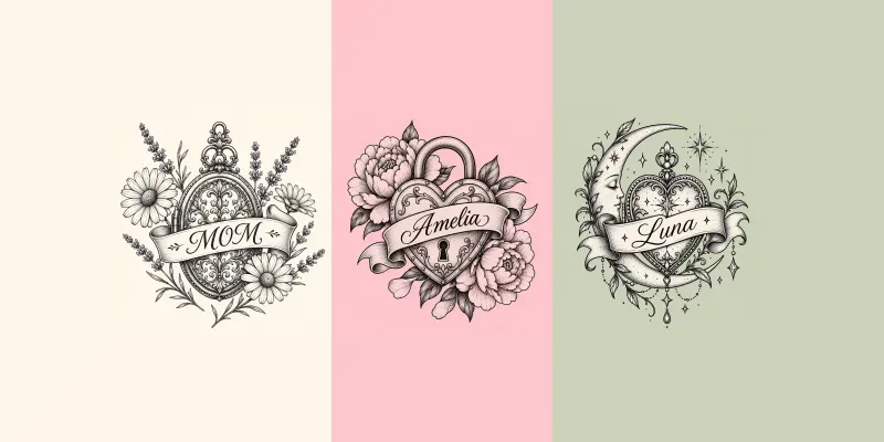 Minimalist Vintage Locket Tattoo Cliparts generated by undefined