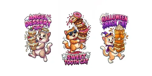 Cartoon Cat Food Sticker Templates generated by gemini-image