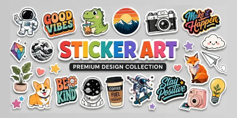 2d Creative Cut Sticker Design Assets generated by undefined