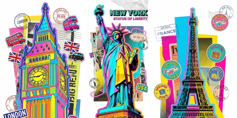 Pop Art Global Travel Collages generated by undefined