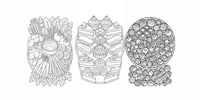 Feast Food Platter Coloring Book Pages generated by undefined